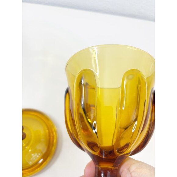 VTG Viking Art Glass MCM Six Petal Amber Covered Candy Dish w/Lid Approx 8" EUC - Picture 6 of 8